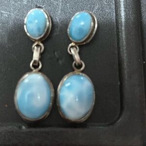 925 Silver and Larimar Oval Earrings